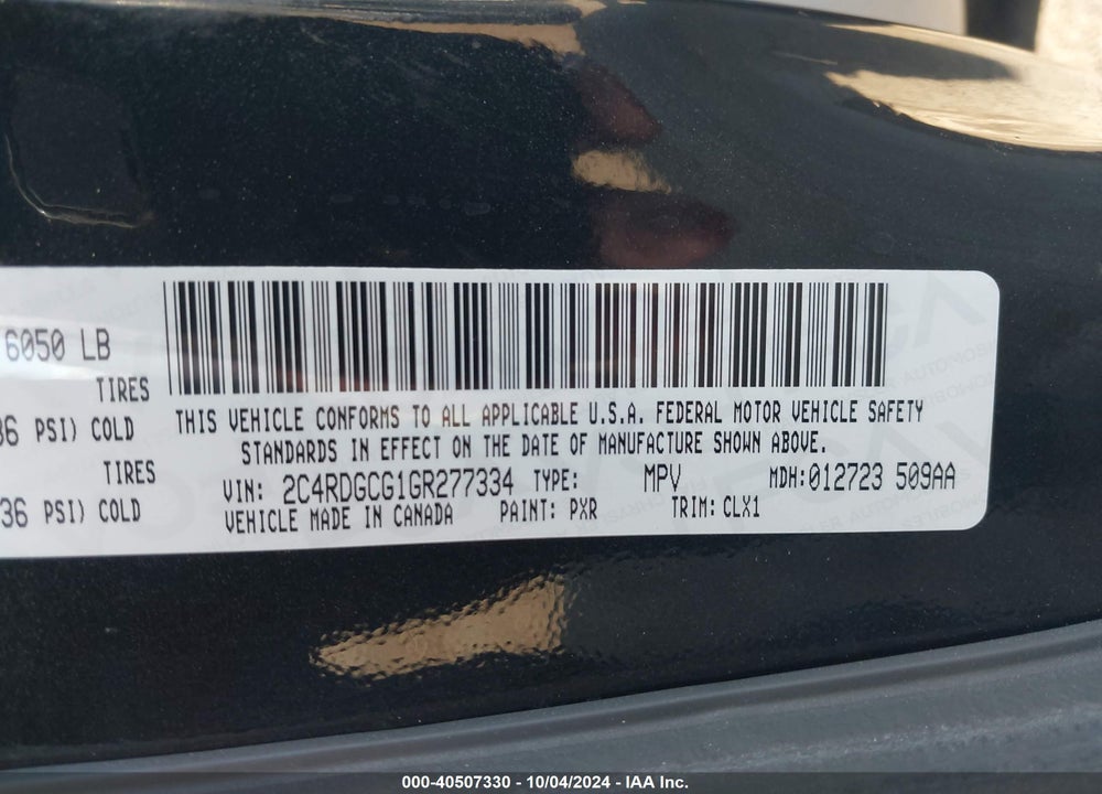 2016 DODGE GRAND CARAVAN SXT VIN: 2C4RDGCG1GR277334