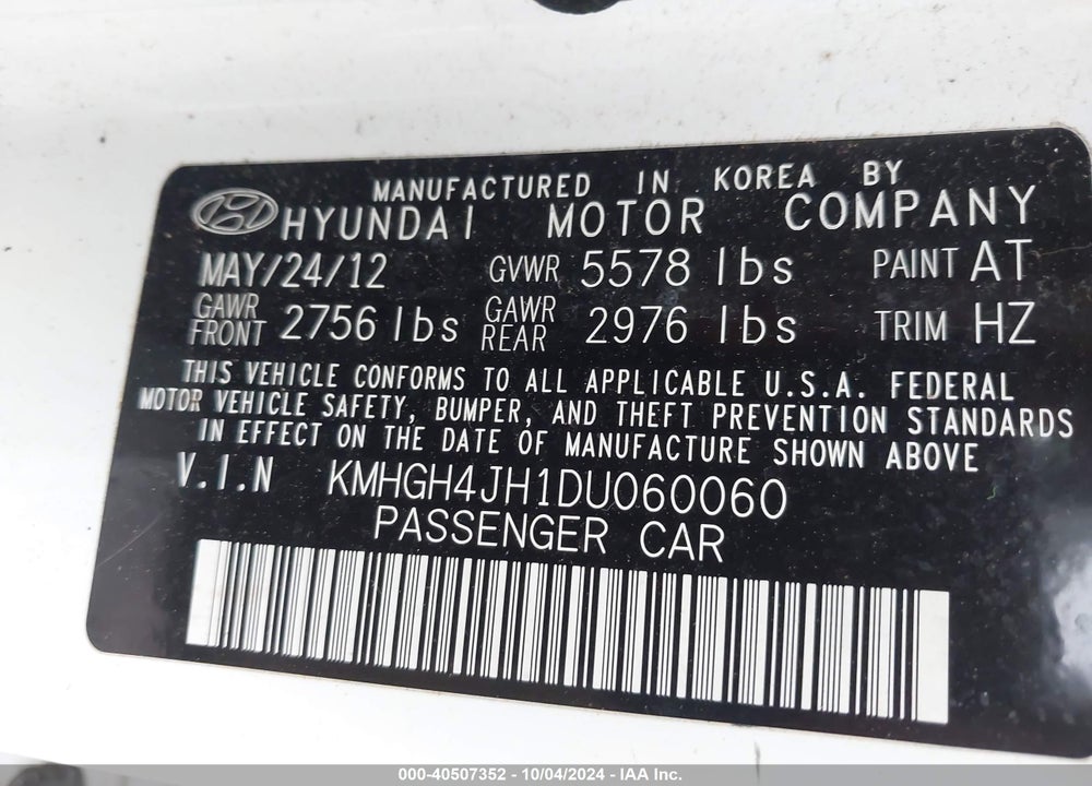2013 HYUNDAI EQUUS SIGNATURE VIN: KMHGH4JH1DU060060