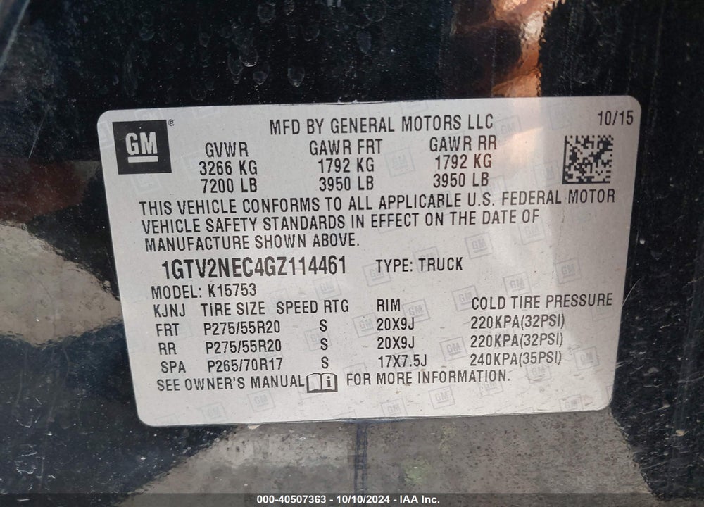 2016 GMC SIERRA 1500 SLT VIN: 1GTV2NEC4GZ114461