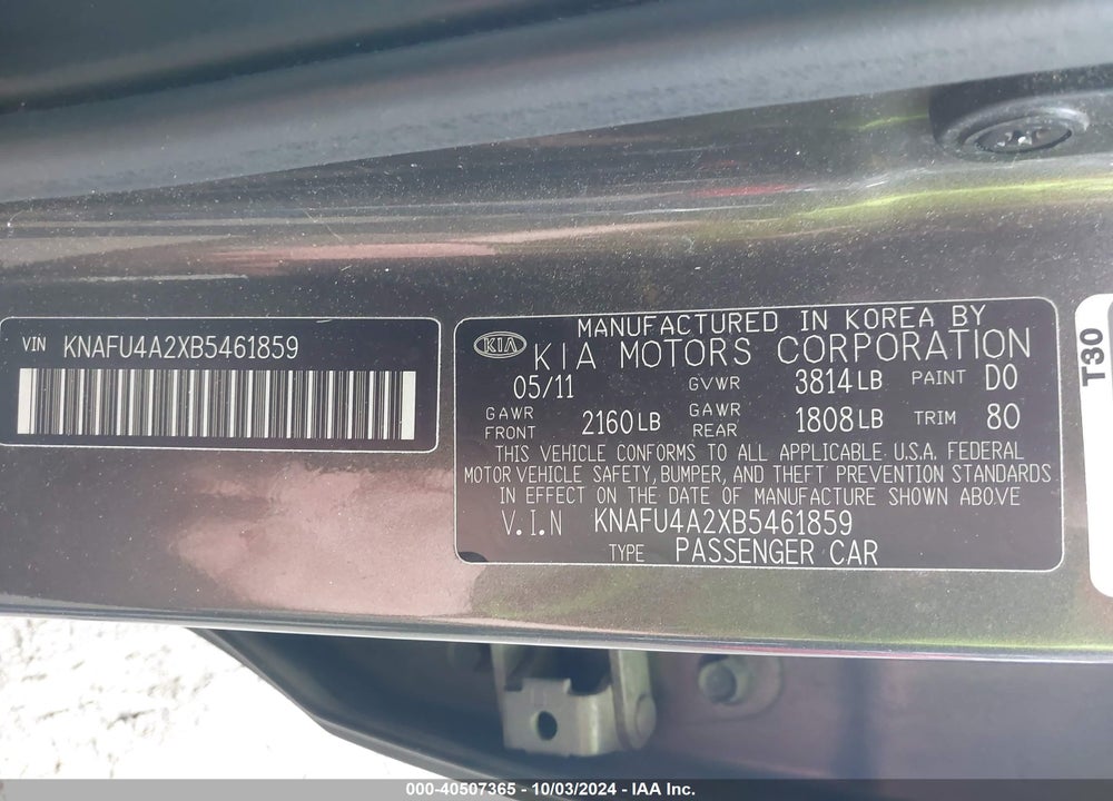 2011 KIA FORTE EX VIN: KNAFU4A2XB5461859