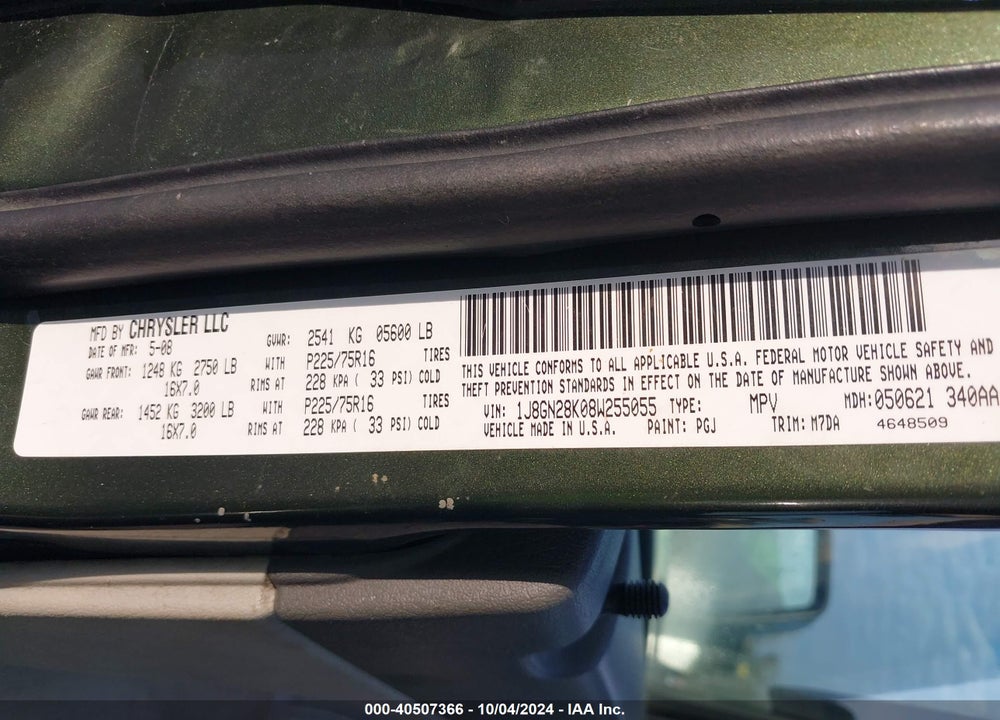 2008 JEEP LIBERTY SPORT VIN: 1J8GN28K08W255055