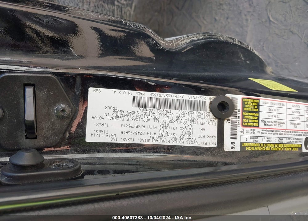 2015 TOYOTA TACOMA VIN: 5TFUX4EN8FX033093