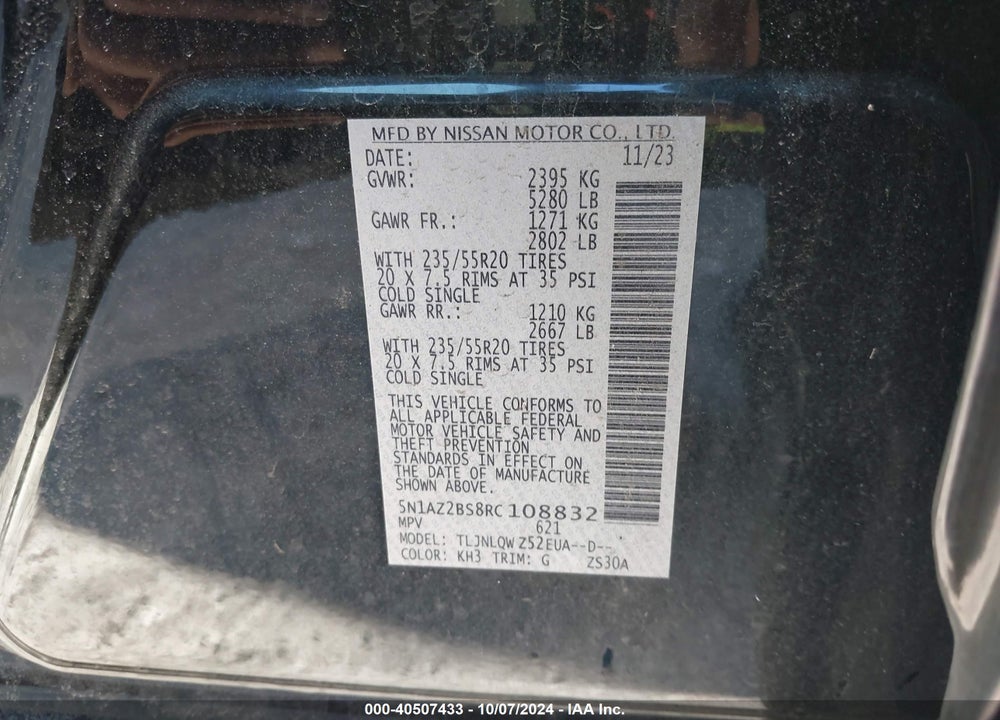 2024 NISSAN MURANO SV INTELLIGENT AWD VIN: 5N1AZ2BS8RC108832