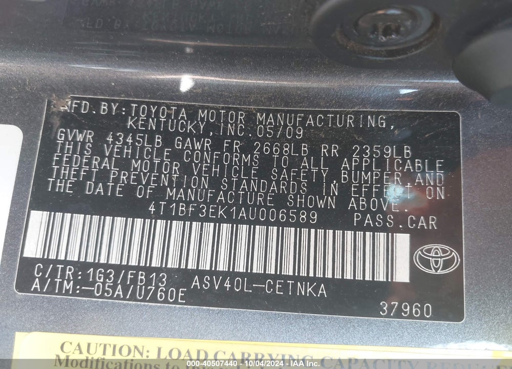 2010 TOYOTA CAMRY LE VIN: 4T1BF3EK1AU006589