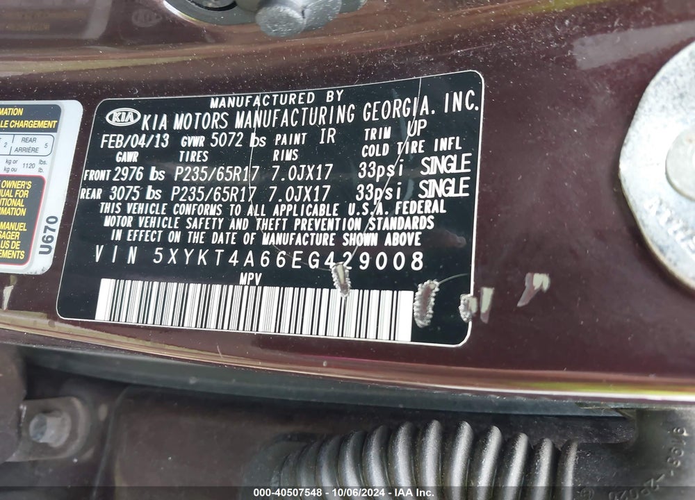 2014 KIA SORENTO LX VIN: 5XYKT4A66EG429008