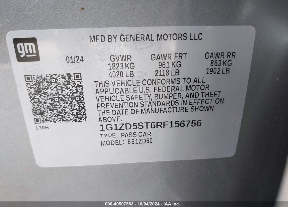 2024 CHEVROLET MALIBU FWD 1LT VIN: 1G1ZD5ST6RF156756