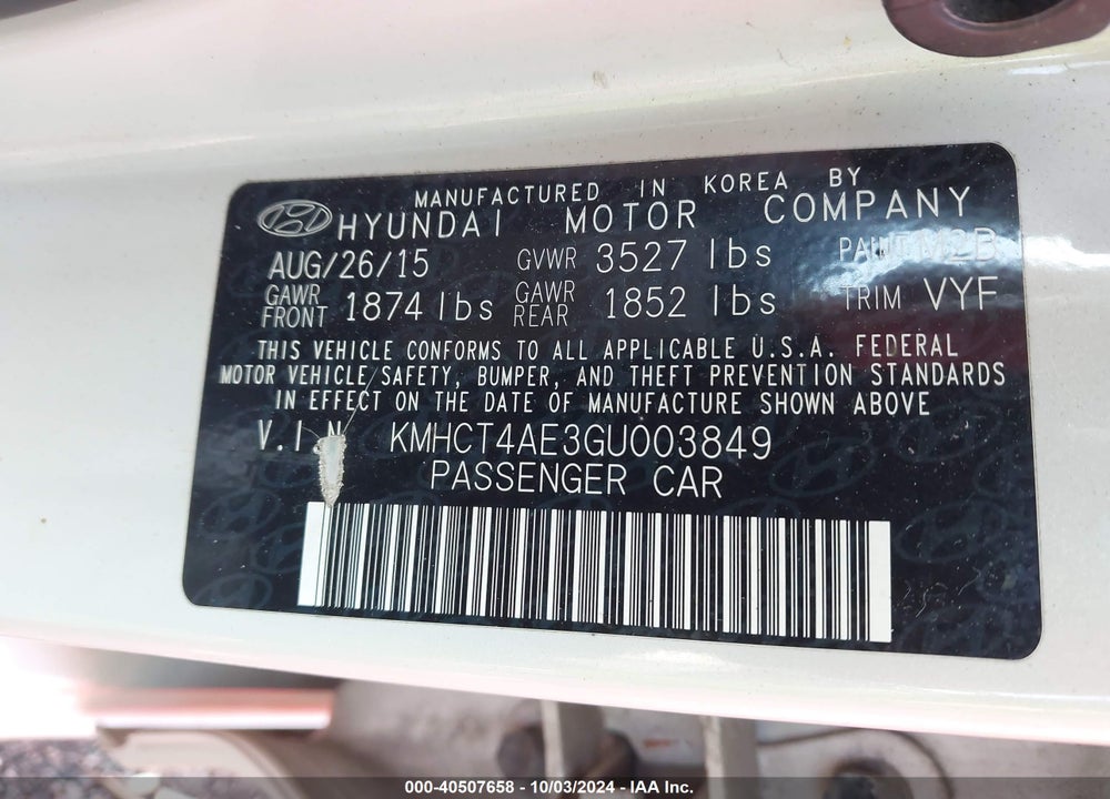 2016 HYUNDAI ACCENT SE VIN: KMHCT4AE3GU003849