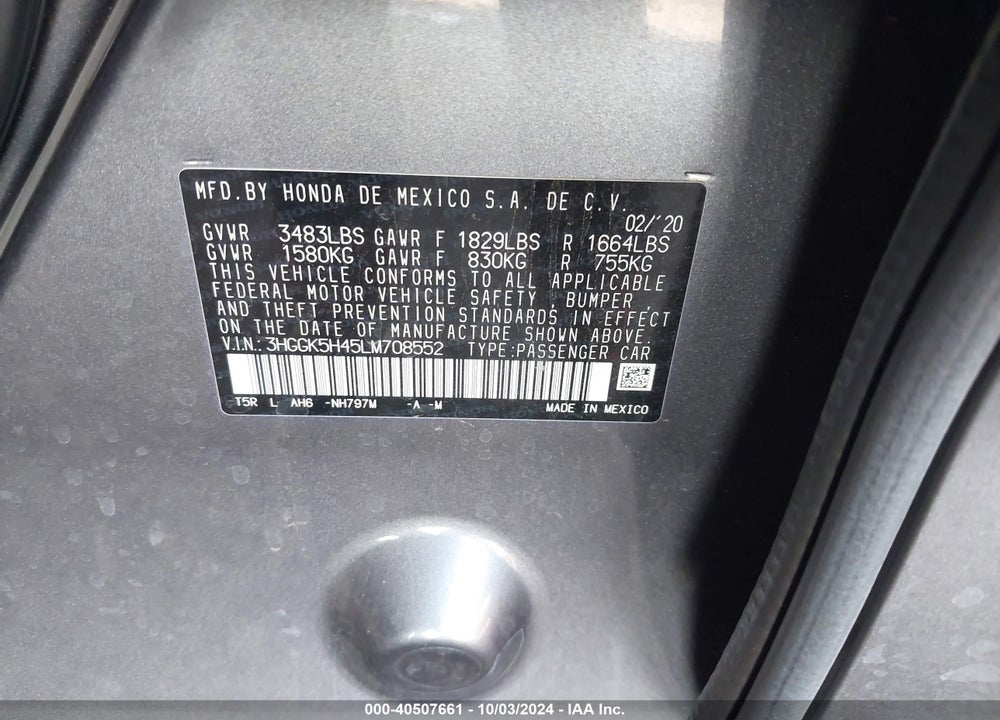 2020 HONDA FIT LX VIN: 3HGGK5H45LM708552