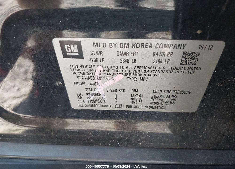 2014 BUICK ENCORE VIN: KL4CJASB1EB583604