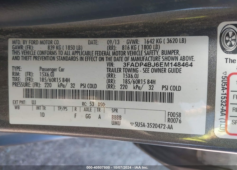 2014 FORD FIESTA SE VIN: 3FADP4BJ6EM148464