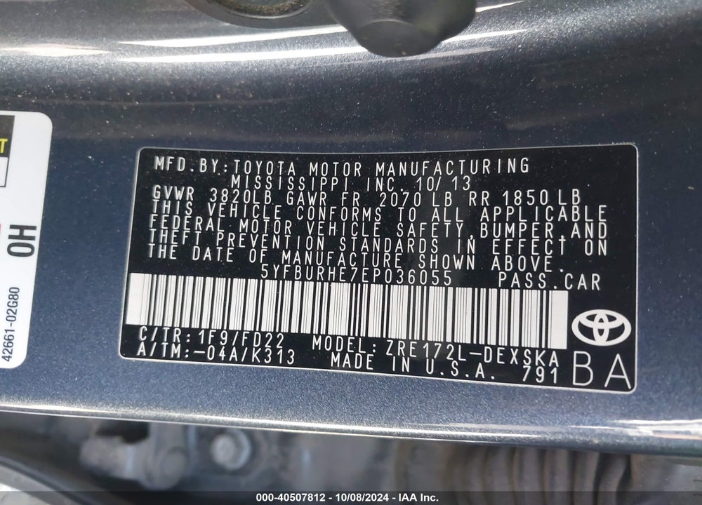 2014 TOYOTA COROLLA S PLUS VIN: 5YFBURHE7EP036055