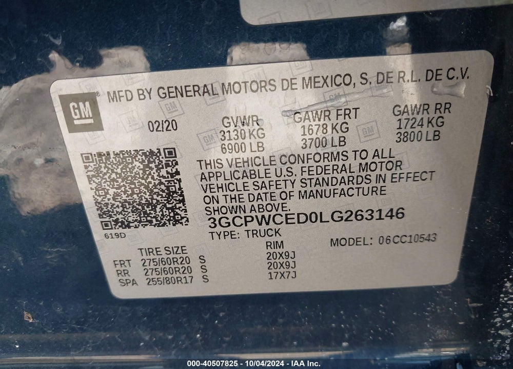 2020 CHEVROLET SILVERADO 1500 2WD SHORT BED LT VIN: 3GCPWCED0LG263146