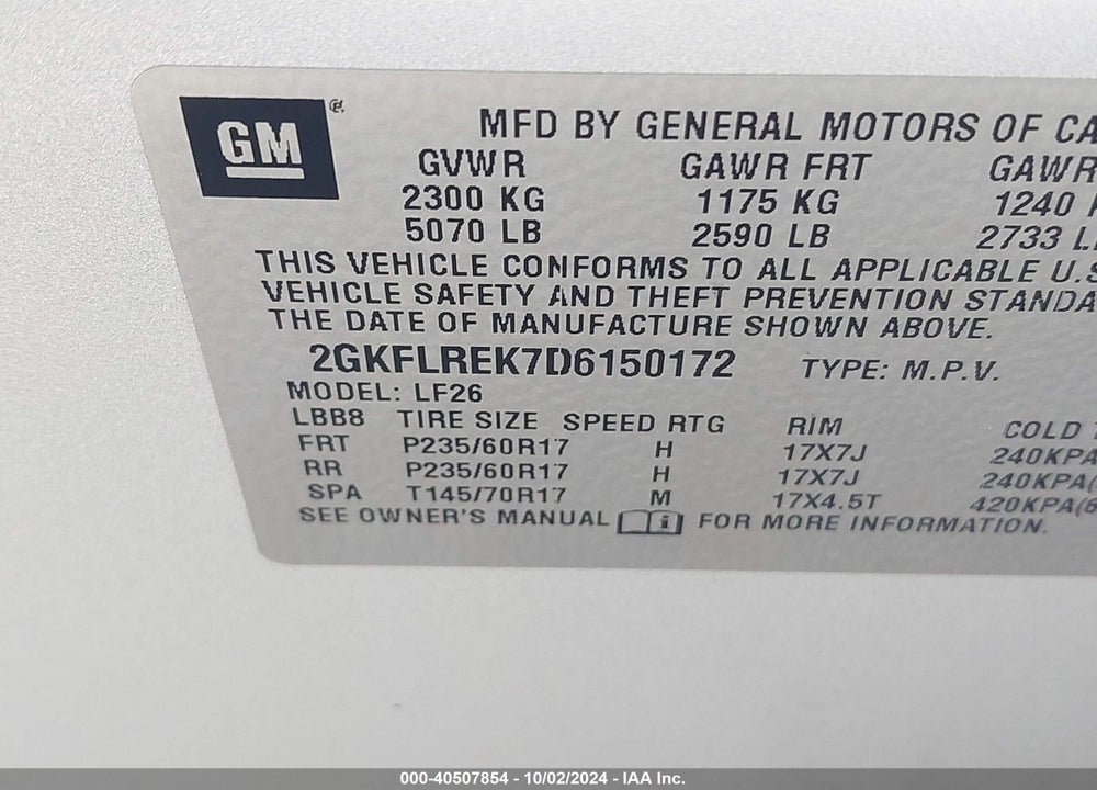 2013 GMC TERRAIN SLE-1 VIN: 2GKFLREK7D6150172