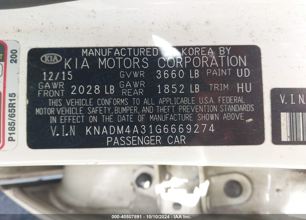 2016 KIA RIO LX VIN: KNADM4A31G6669274