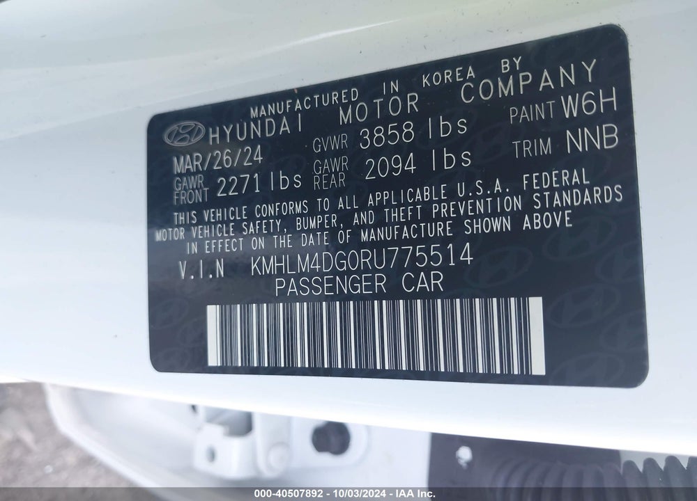 2024 HYUNDAI ELANTRA SEL VIN: KMHLM4DG0RU775514