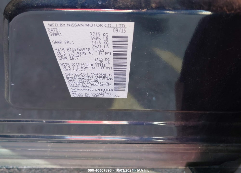 2015 INFINITI QX60 BASE (CVT) VIN: 5N1AL0MM3FC548084