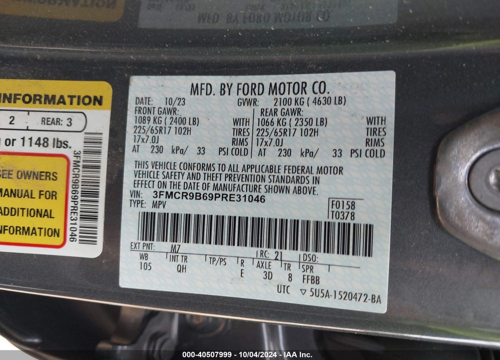 2023 FORD BRONCO SPORT BIG BEND VIN: 3FMCR9B69PRE31046