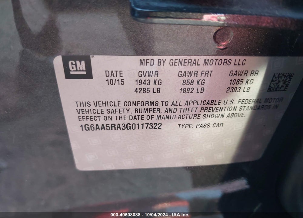 2016 CADILLAC ATS STANDARD VIN: 1G6AA5RA3G0117322