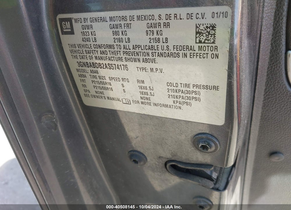2010 CHEVROLET HHR LT VIN: 3GNBABDB2AS574176