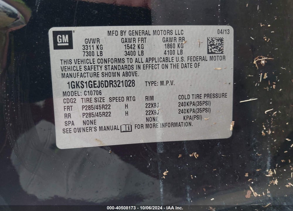 2013 GMC YUKON HYBRID DENALI VIN: 1GKS1GEJ6DR321028
