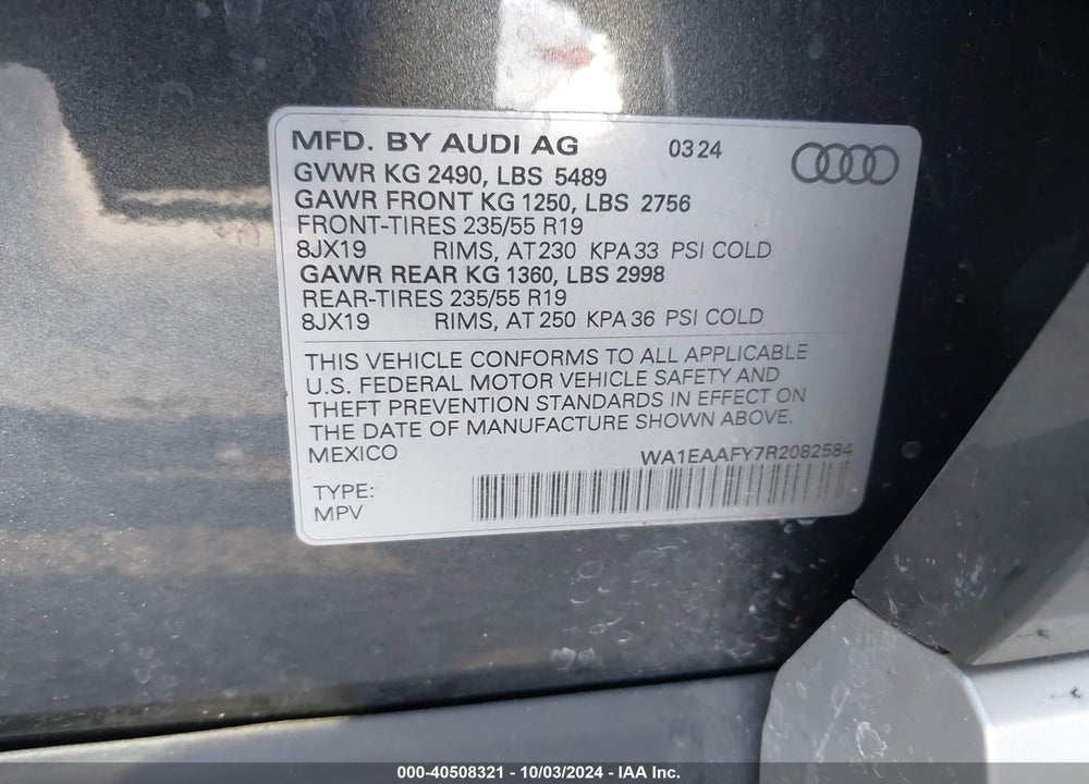 2024 AUDI Q5 VIN: WA1EAAFY7R2082584