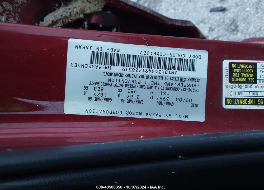 2009 MAZDA 3 S SPORT VIN: JM1BK343491228339