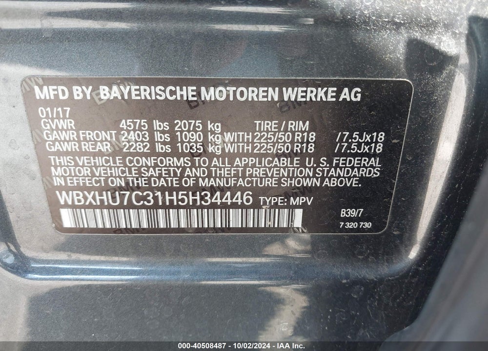 2017 BMW X1 SDRIVE28I VIN: WBXHU7C31H5H34446