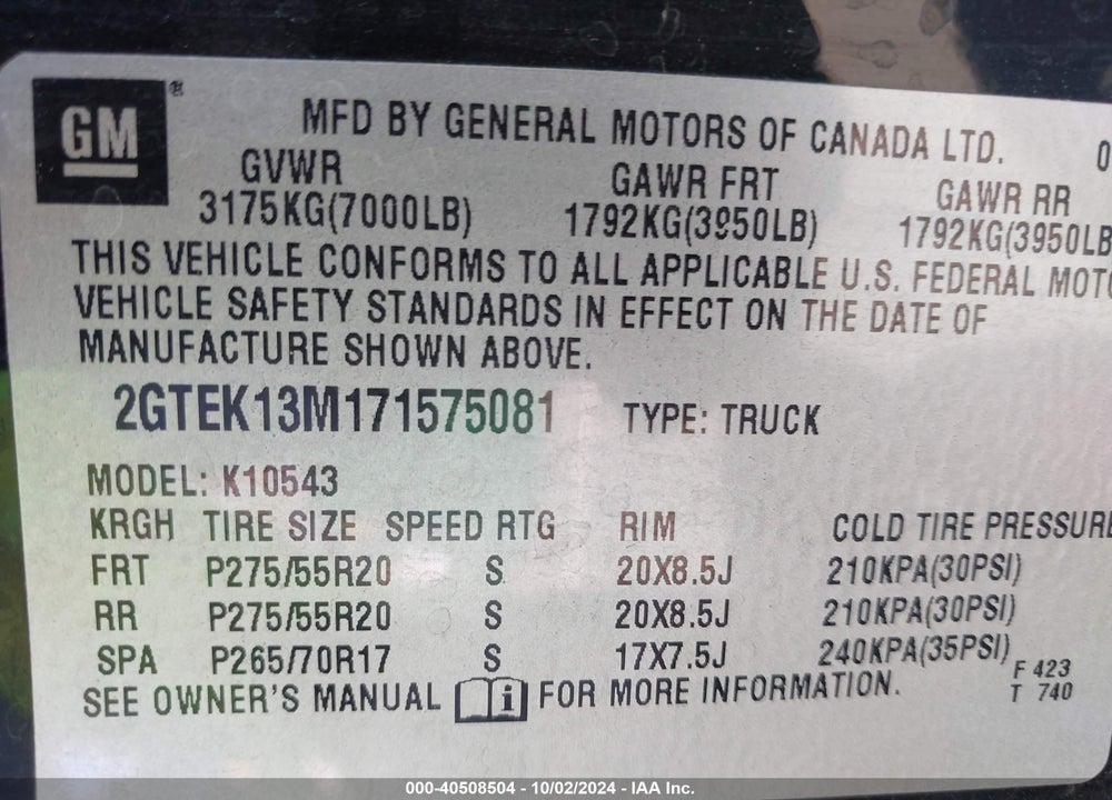 2007 GMC SIERRA 1500 SLE2 VIN: 2GTEK13M171575081