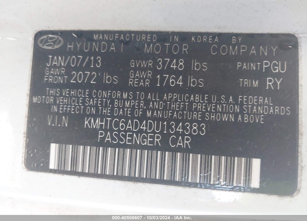 2013 HYUNDAI VELOSTER MIX VIN: KMHTC6AD4DU134383