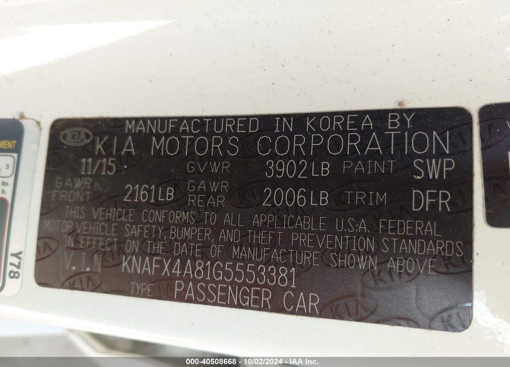 2016 KIA FORTE EX VIN: KNAFX4A81G5553381