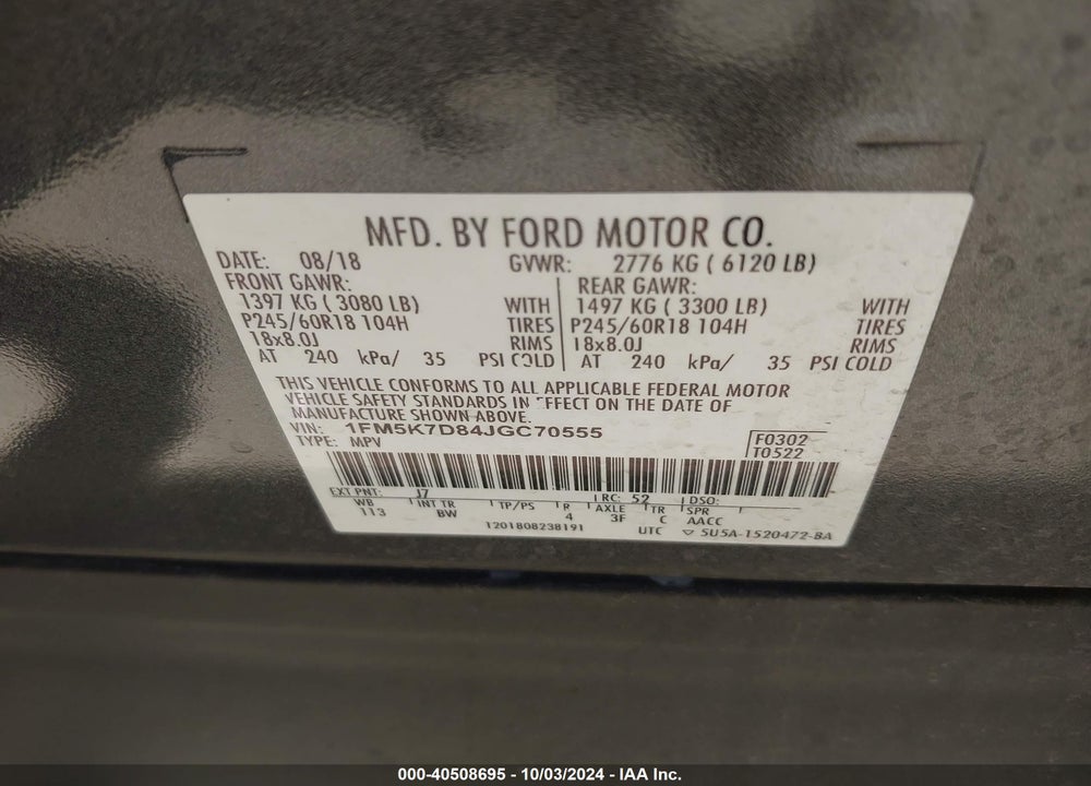 2018 FORD EXPLORER XLT VIN: 1FM5K7D84JGC70555
