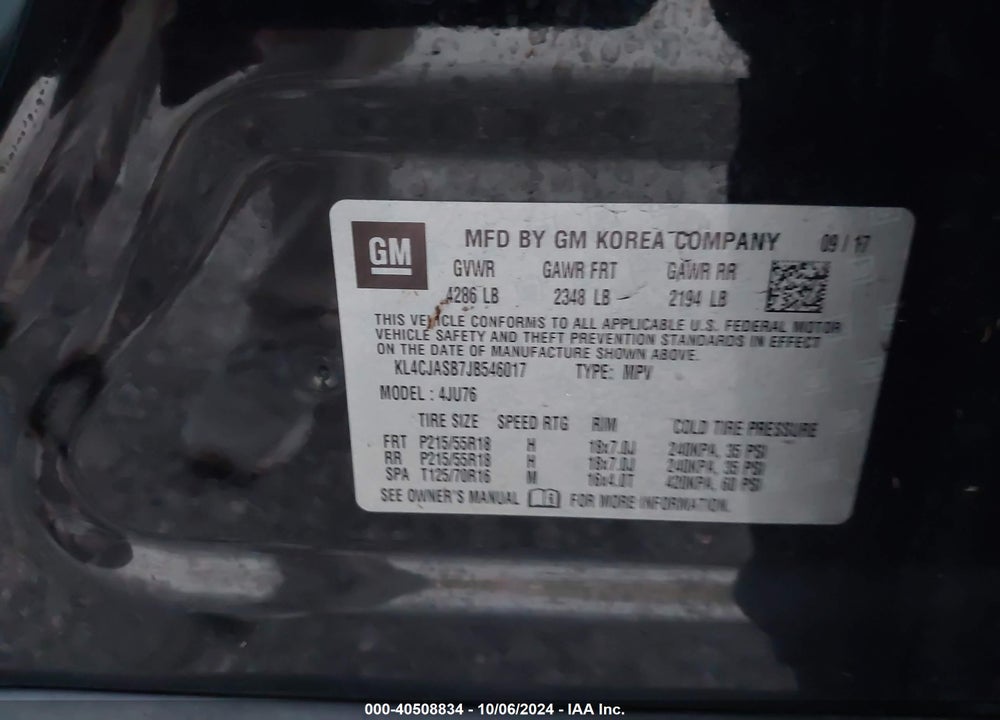 2018 ENCORE BUICK  PREFERRED VIN: KL4CJASB7JB546017
