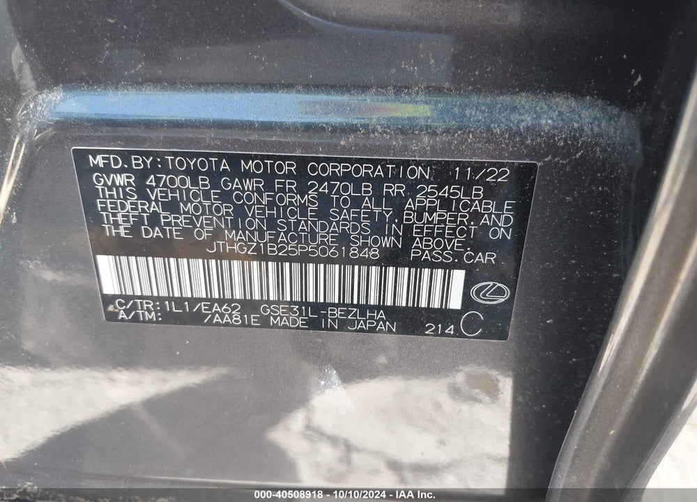 2023 LEXUS IS 350 F-SPORT VIN: JTHGZ1B25P5061848