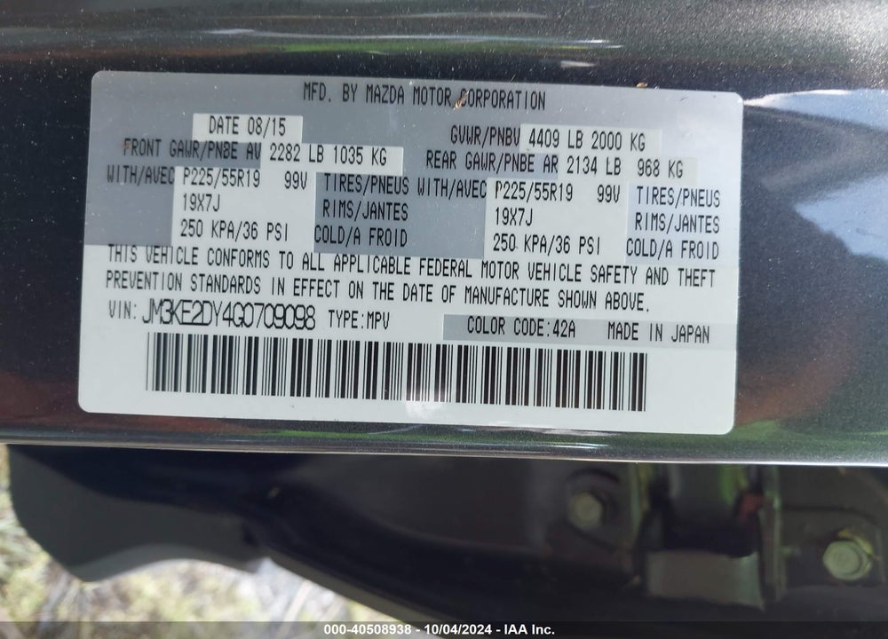 2016 MAZDA CX-5 GRAND TOURING VIN: JM3KE2DY4G0709098