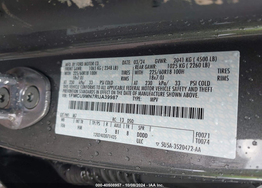 2024 FORD ESCAPE ST LINE VIN: 1FMCU9MN7RUA39987