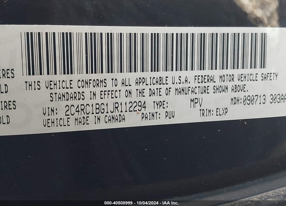 2018 CHRYSLER PACIFICA TOURING L VIN: 2C4RC1BG1JR112294
