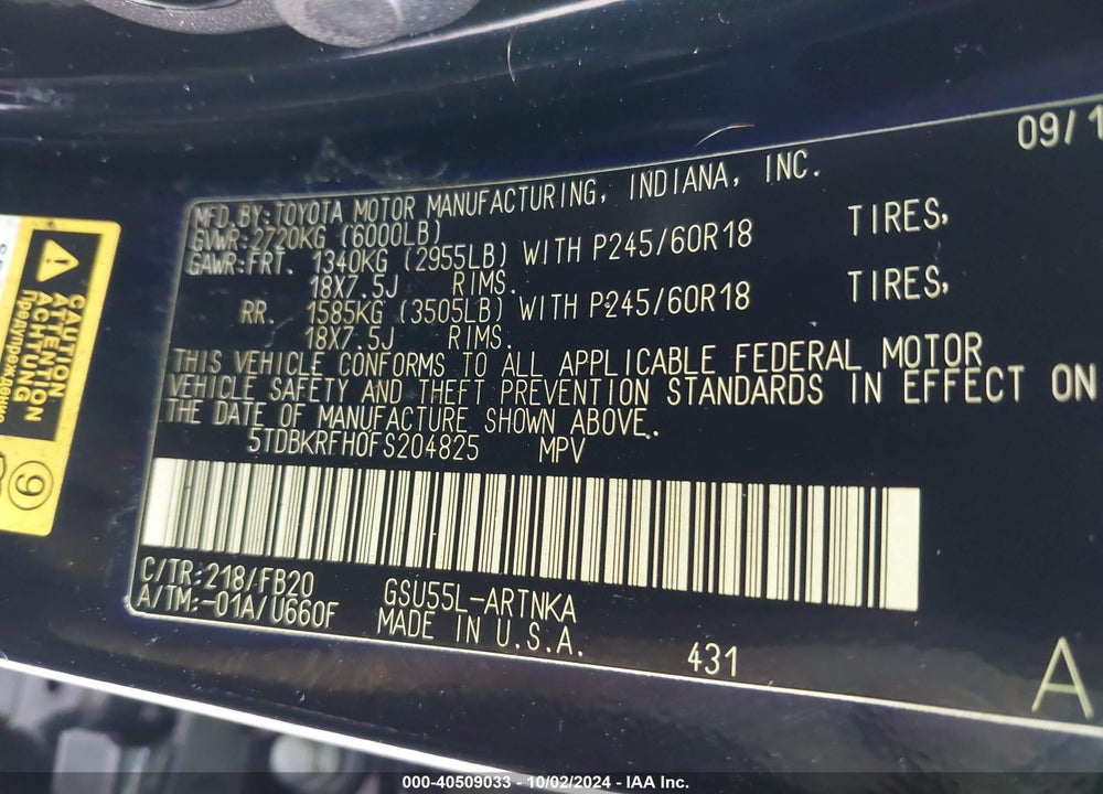 2015 TOYOTA HIGHLANDER LE V6 VIN: 5TDBKRFH0FS204825
