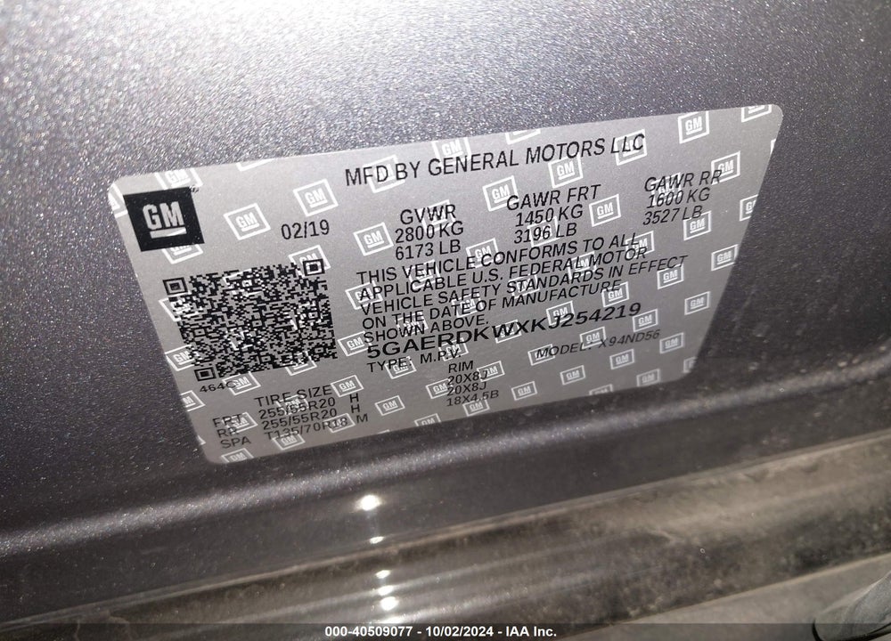 2019 BUICK ENCLAVE FWD AVENIR VIN: 5GAERDKWXKJ254219