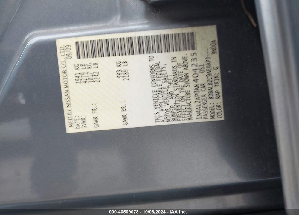 2010 NISSAN ALTIMA 2.5 S VIN: 1N4AL2AP0AN404235