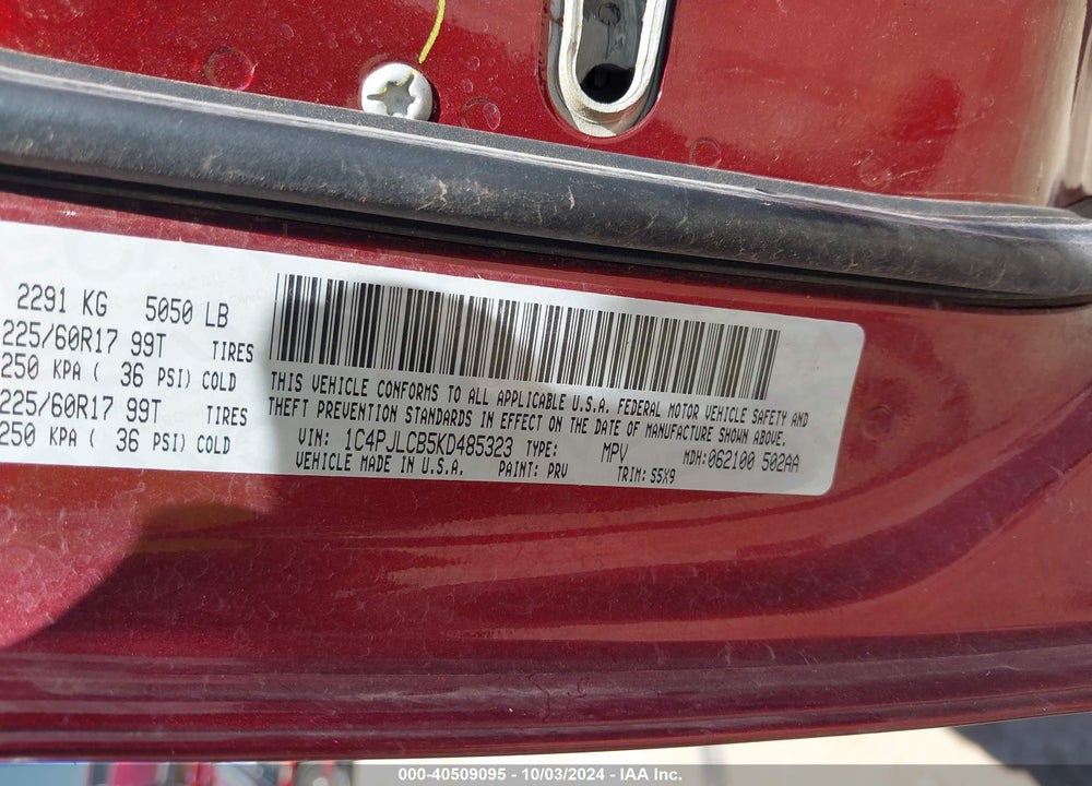 2019 JEEP CHEROKEE LATITUDE FWD VIN: 1C4PJLCB5KD485323