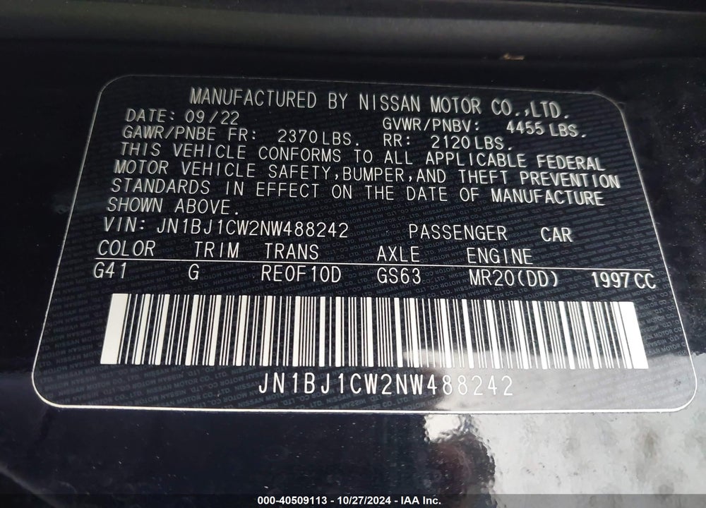 2022 NISSAN ROGUE SPORT SL AWD XTRONIC CVT VIN: JN1BJ1CW2NW488242