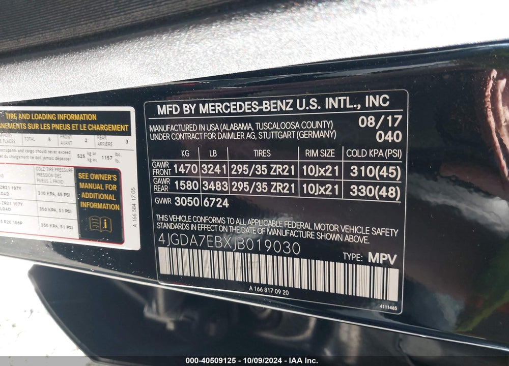 2018 MERCEDES-BENZ AMG GLE 63 4MATIC VIN: 4JGDA7EBXJB019030