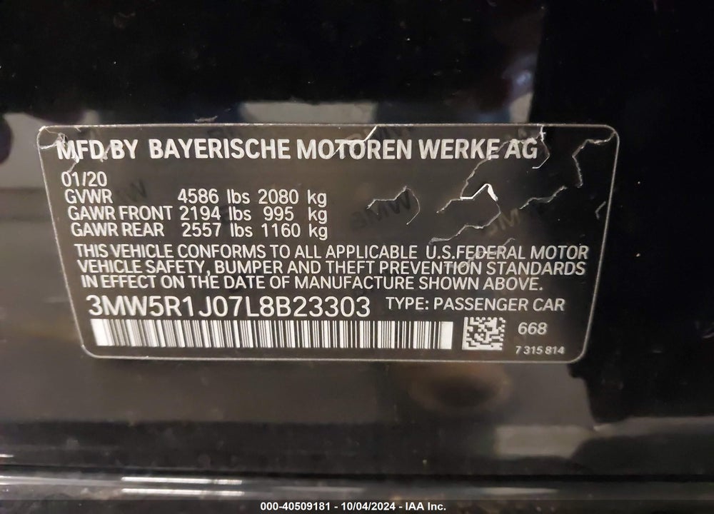 2020 BMW 330I VIN: 3MW5R1J07L8B23303