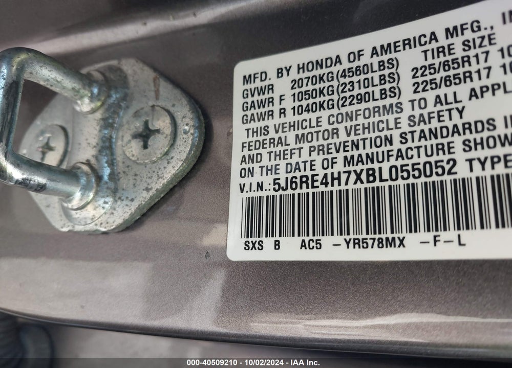 2011 HONDA CR-V EX-L VIN: 5J6RE4H7XBL055052
