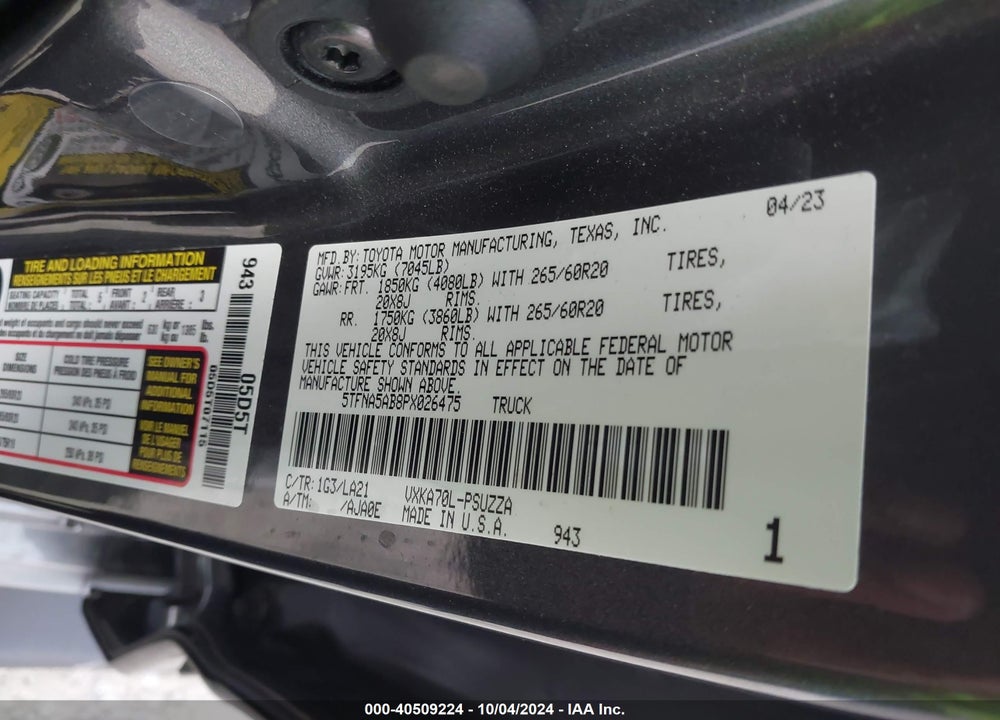 2023 TOYOTA TUNDRA PLATINUM VIN: 5TFNA5AB8PX026475