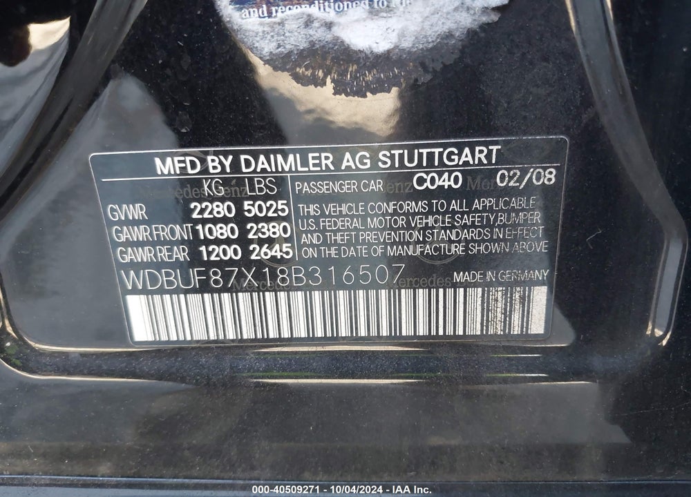2008 MERCEDES-BENZ E 350 4MATIC VIN: WDBUF87X18B316507