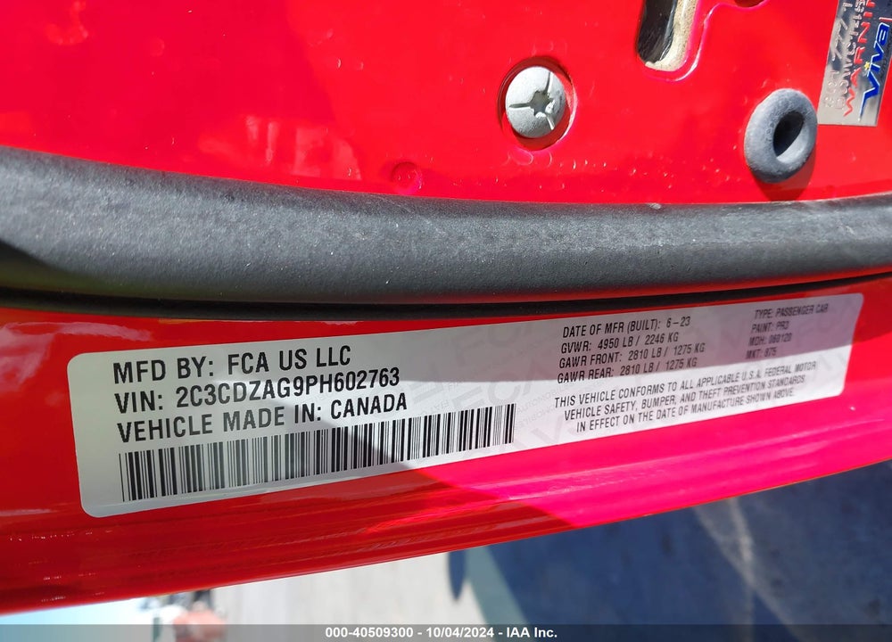 2023 DODGE CHALLENGER VIN: 2C3CDZAG9PH602763
