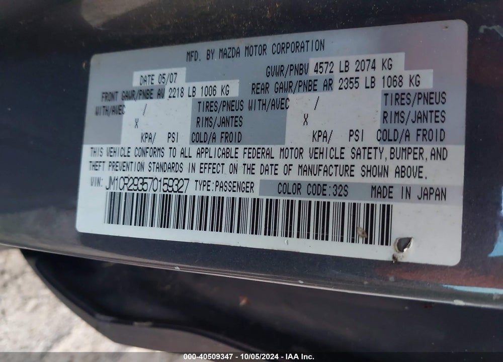 2007 MAZDA 5 SPORT VIN: JM1CR293570159327