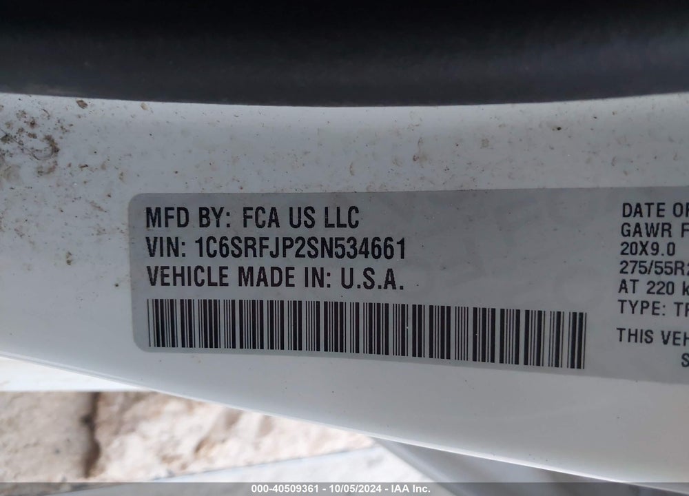 2025 RAM 1500 LAIE  4X4 5'7 BOX VIN: 1C6SRFJP2SN534661