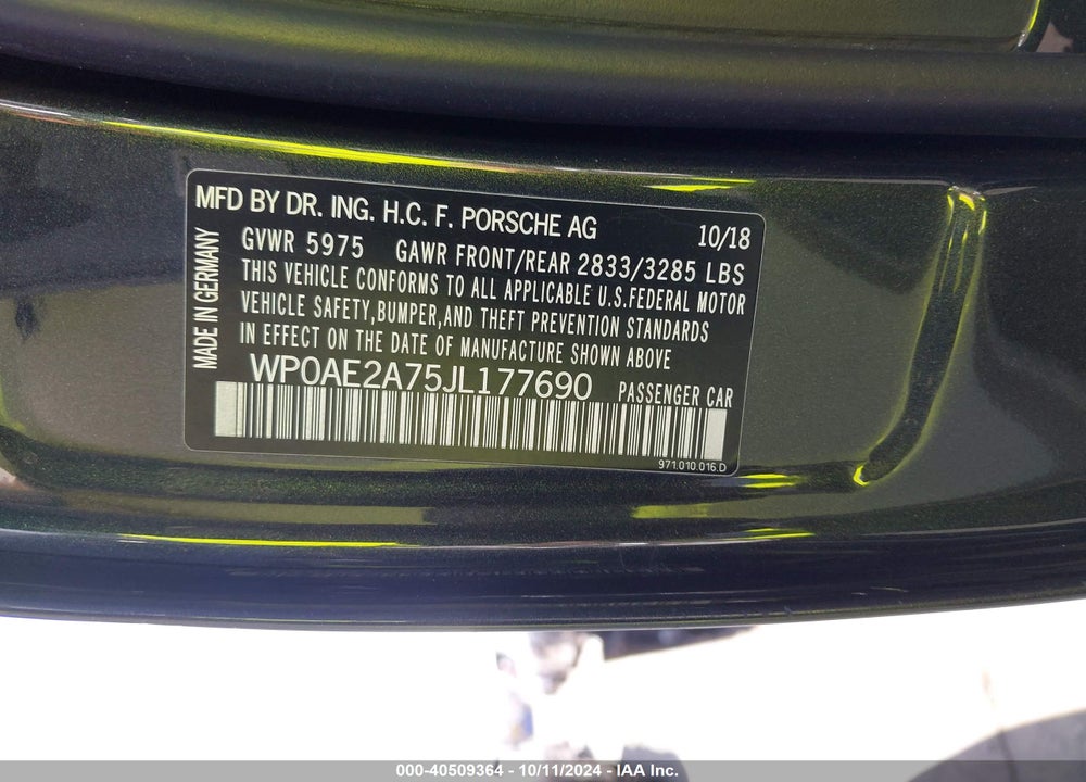 2018 PORSCHE PANAMERA E-HYBRID 4 VIN: WP0AE2A75JL177690